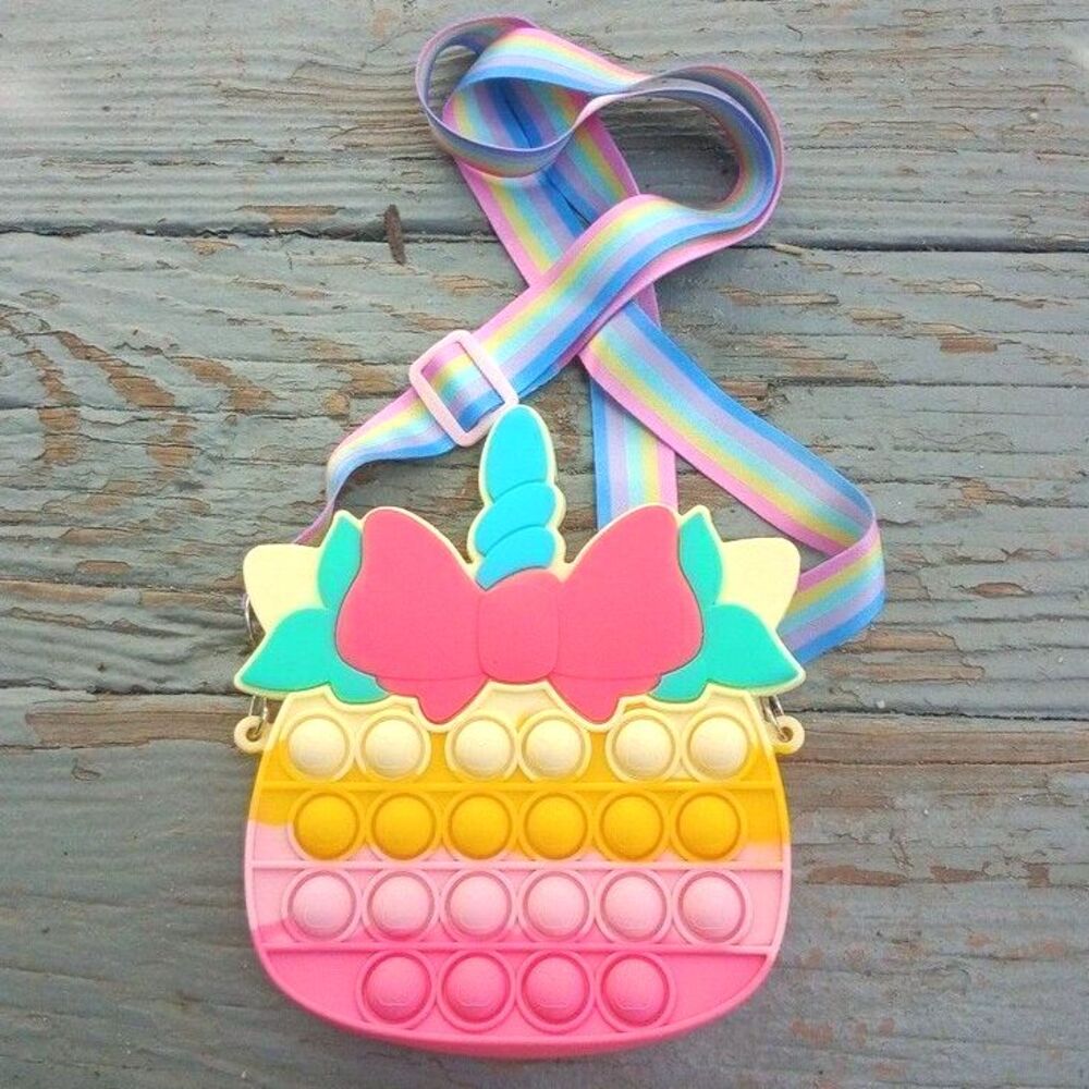 488 Unicorn Fidget Toy Crossbody Bag Rainbow Strap New